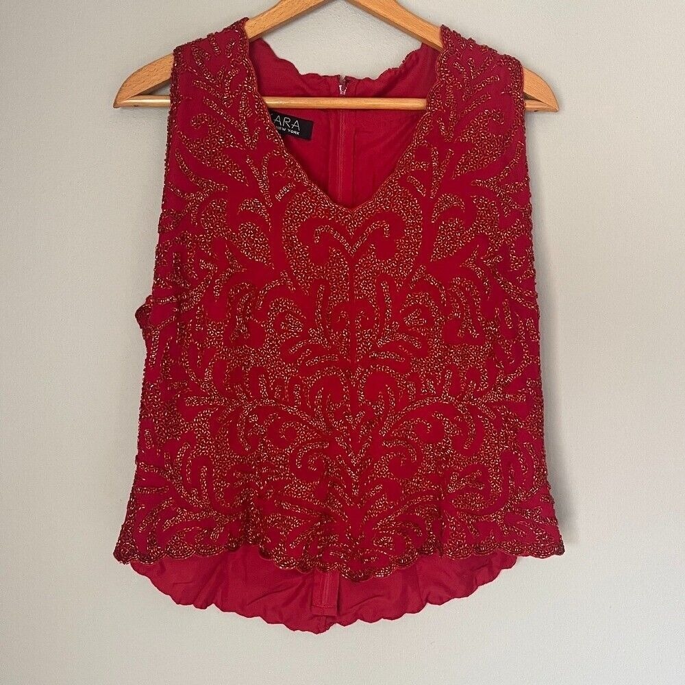 JKARA New York Red Beaded Sleeveless Top Size‎ XXL Formal Elegant Party Event